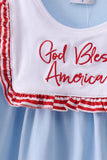 Blue god bless America flag french knot ruffle dress - Aaria Tees Aaria Tees