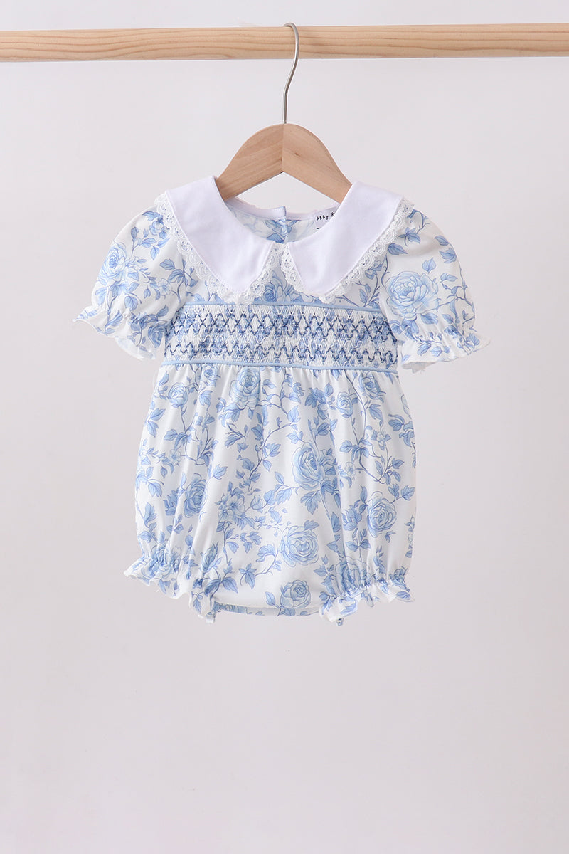 Blue rose smocked bubble - Aaria Tees
