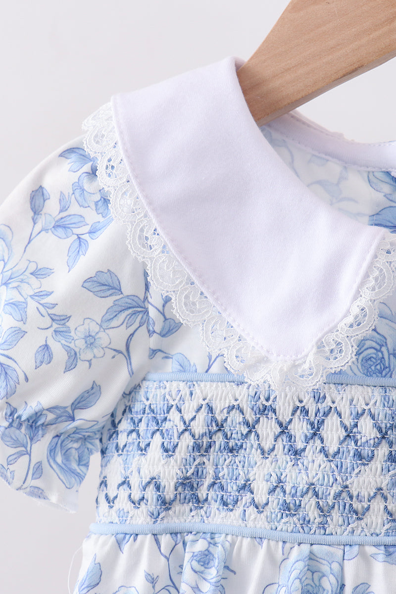 Blue rose smocked bubble - Aaria Tees Aaria Tees