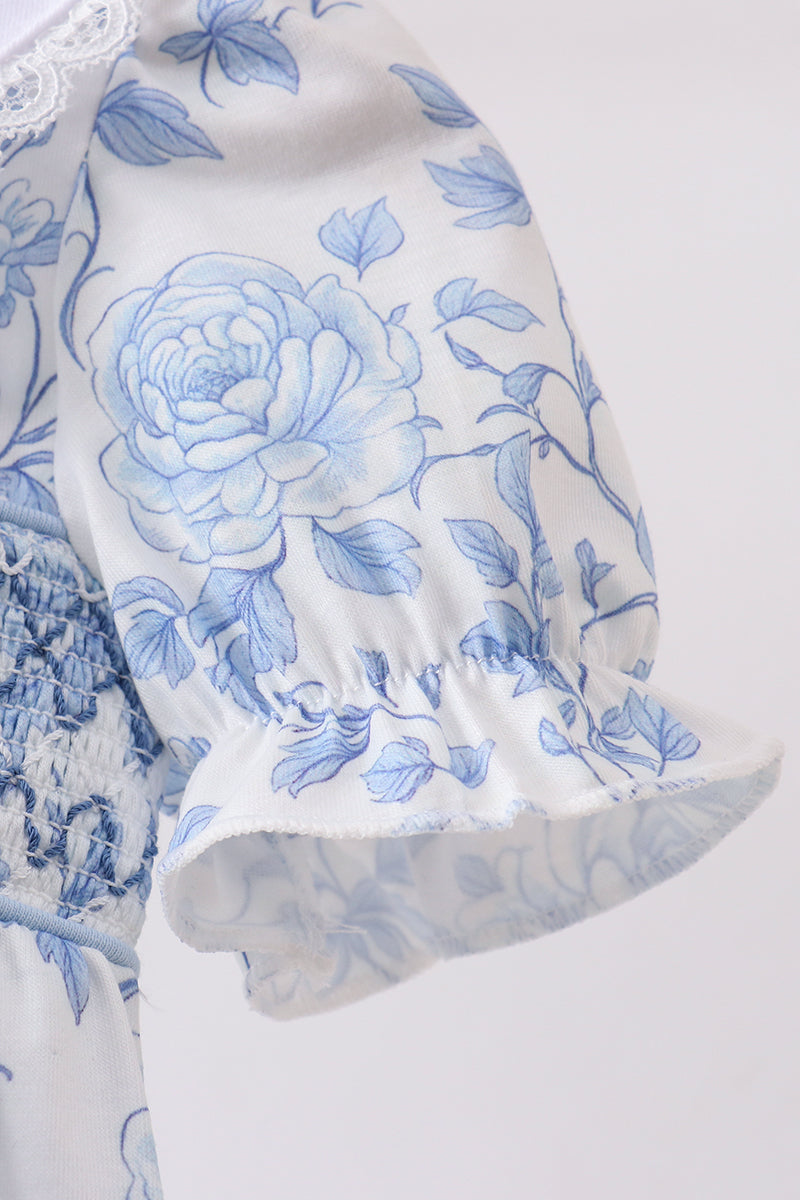 Blue rose smocked bubble - Aaria Tees Aaria Tees