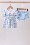 Blue rose smocked bloomer set - Aaria Tees Aaria Tees