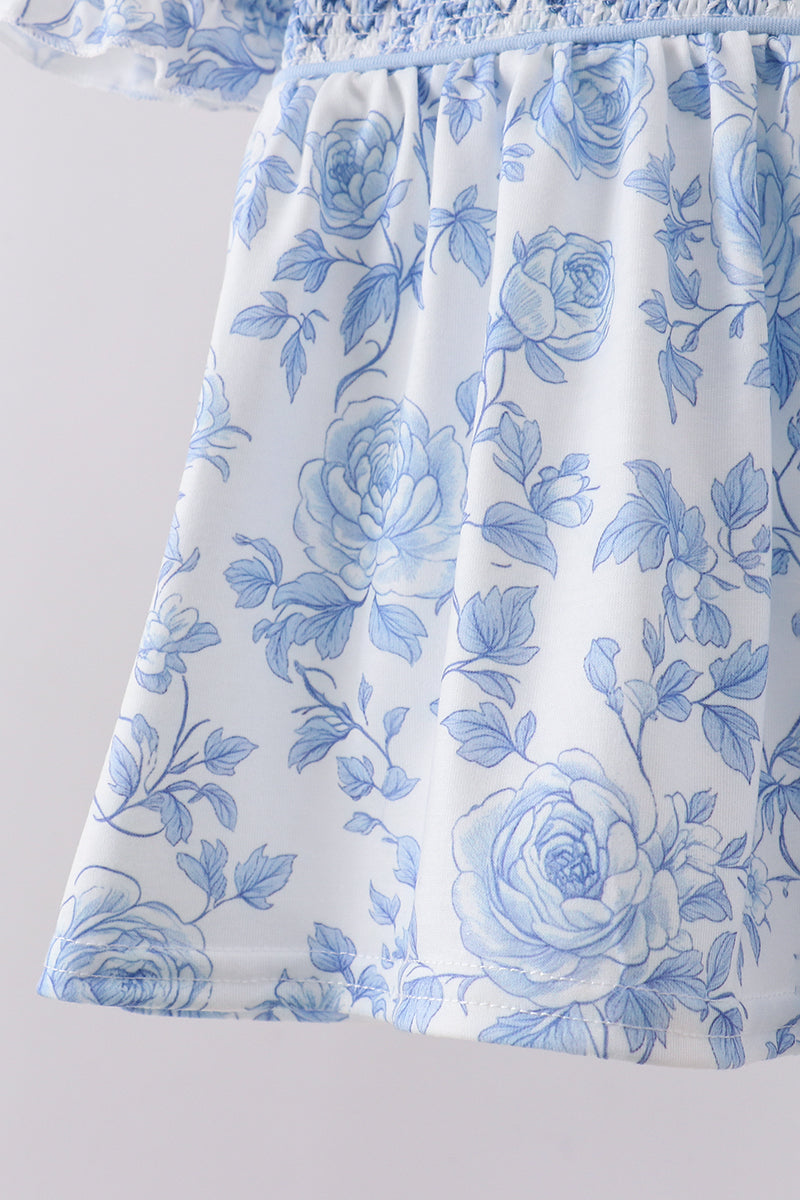 Blue rose smocked bloomer set - Aaria Tees Aaria Tees