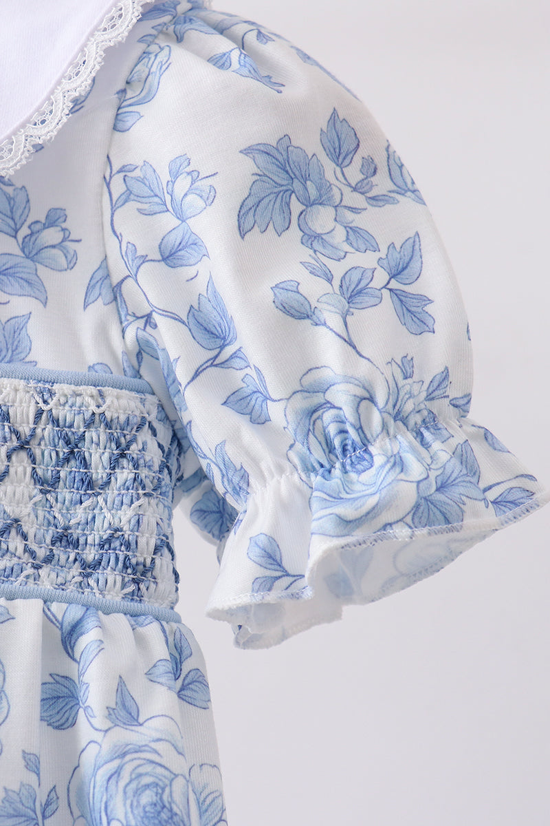 Blue rose smocked bloomer set - Aaria Tees Aaria Tees