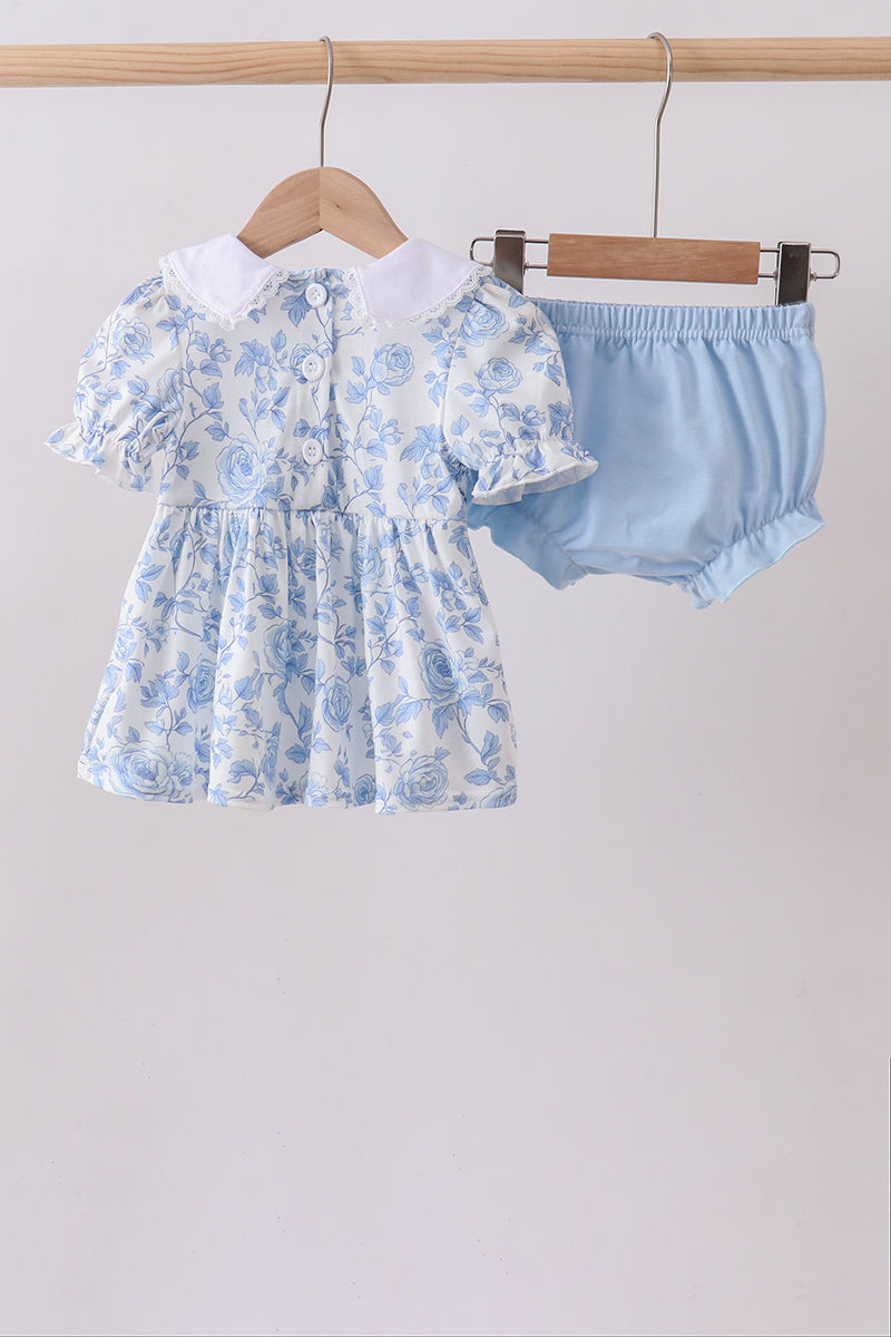 Blue rose smocked bloomer set - Aaria Tees Aaria Tees