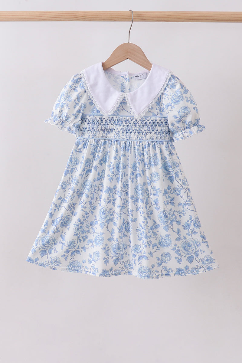 Blue rose smocked dress - Aaria Tees Aaria Tees