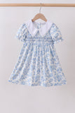 Blue rose smocked dress - Aaria Tees Aaria Tees