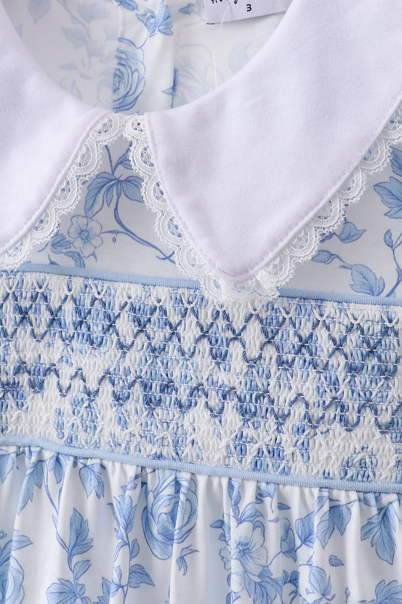 Blue rose smocked dress - Aaria Tees Aaria Tees