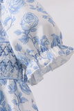 Blue rose smocked dress - Aaria Tees Aaria Tees