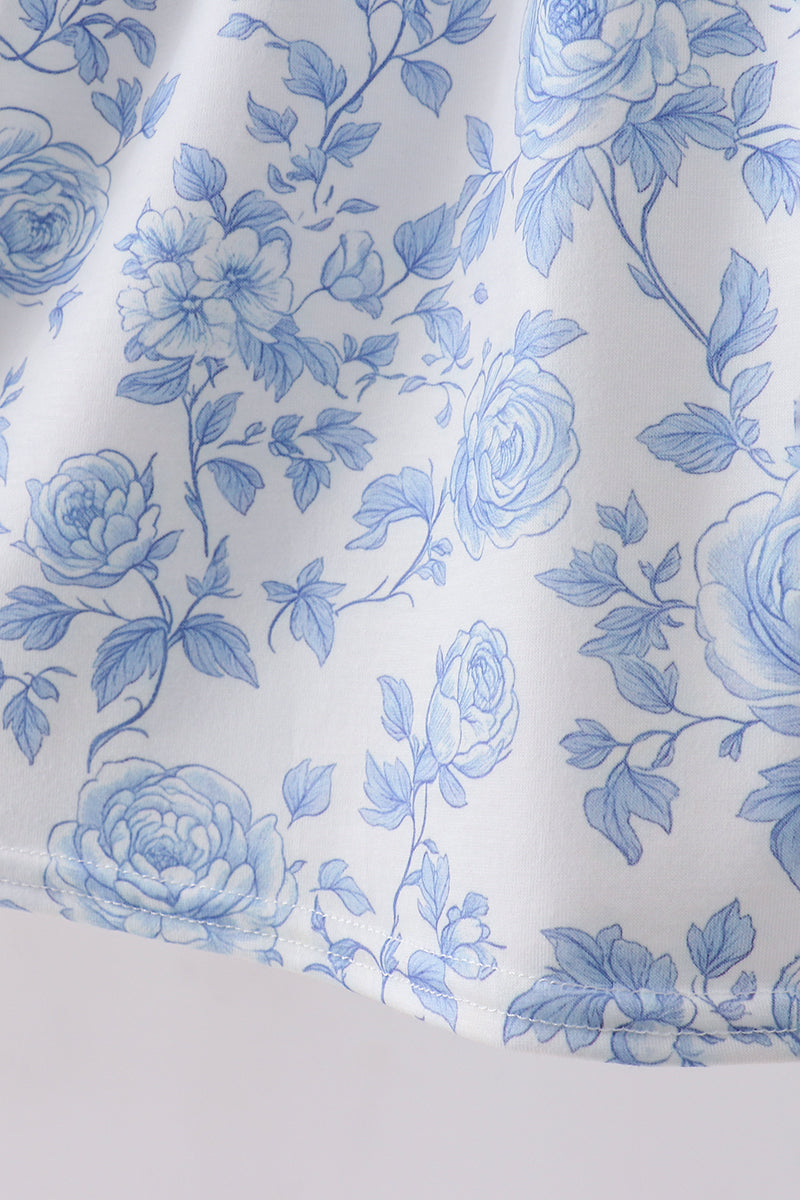 Blue rose smocked dress - Aaria Tees Aaria Tees