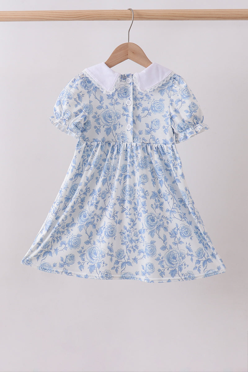 Blue rose smocked dress - Aaria Tees Aaria Tees