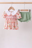 Pink strawberry smocked bloomer set - Aaria Tees Aaria Tees