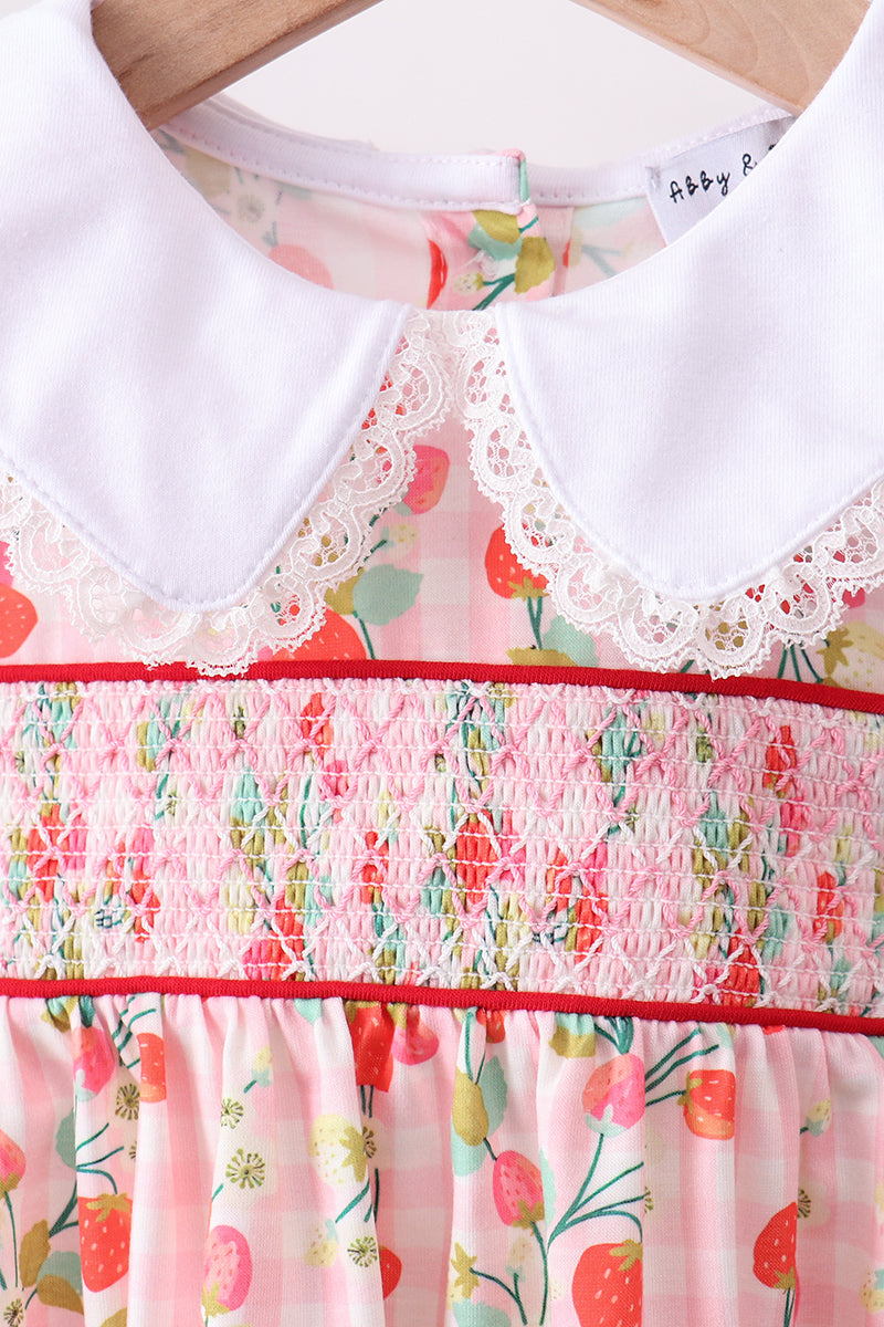 Pink strawberry smocked bloomer set - Aaria Tees Aaria Tees
