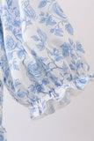 Blue rose smocked ruffle dress (length 41.33in) - Aaria Tees Aaria Tees