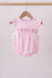 Pink bow smocked ruffle bubble - Aaria Tees Aaria Tees