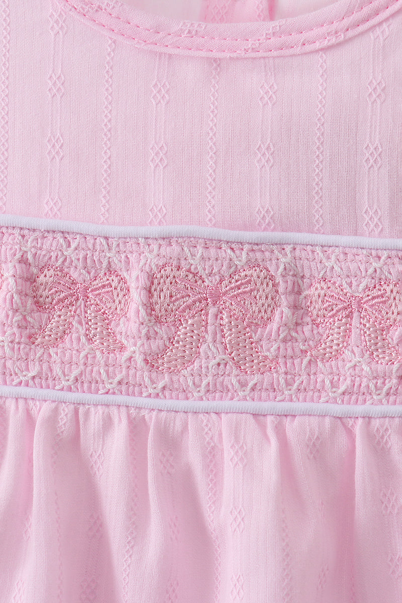 Pink bow smocked ruffle bubble - Aaria Tees Aaria Tees