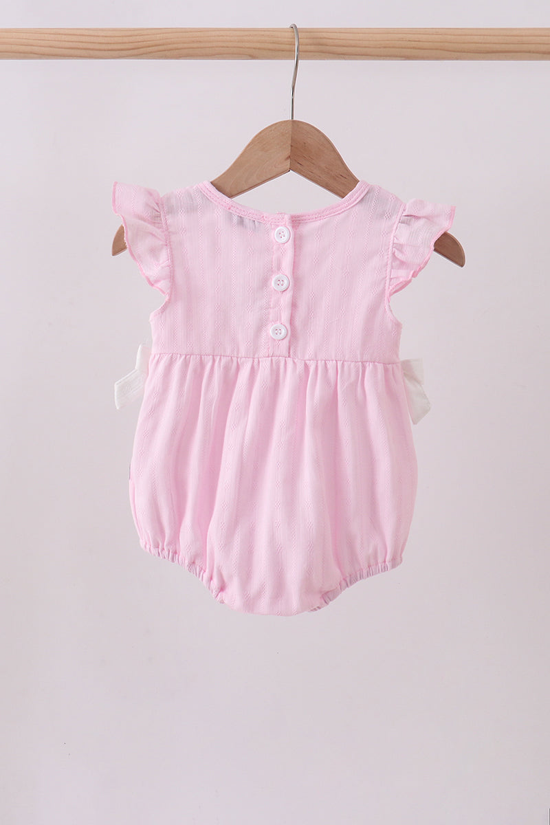 Pink bow smocked ruffle bubble - Aaria Tees Aaria Tees