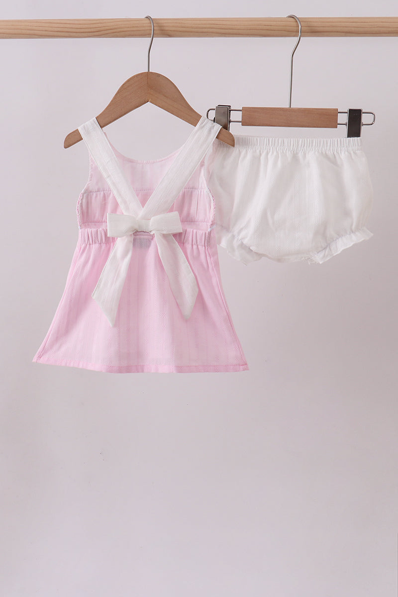 Pink bow smocked bloomer set - Aaria Tees Aaria Tees