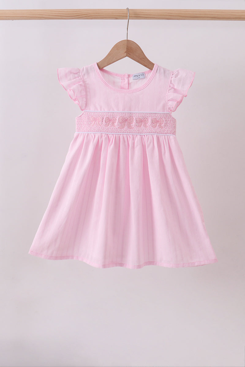 Pink bow smocked ruffle dress - Aaria Tees