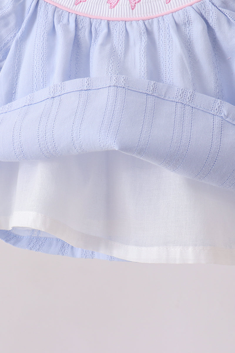 Blue bow smocked bloomer set - Aaria Tees Aaria Tees