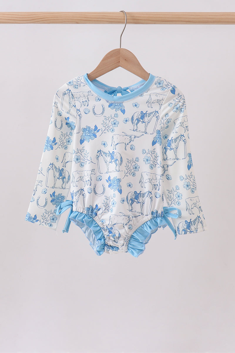 Blue farm print rashguard - Aaria Tees