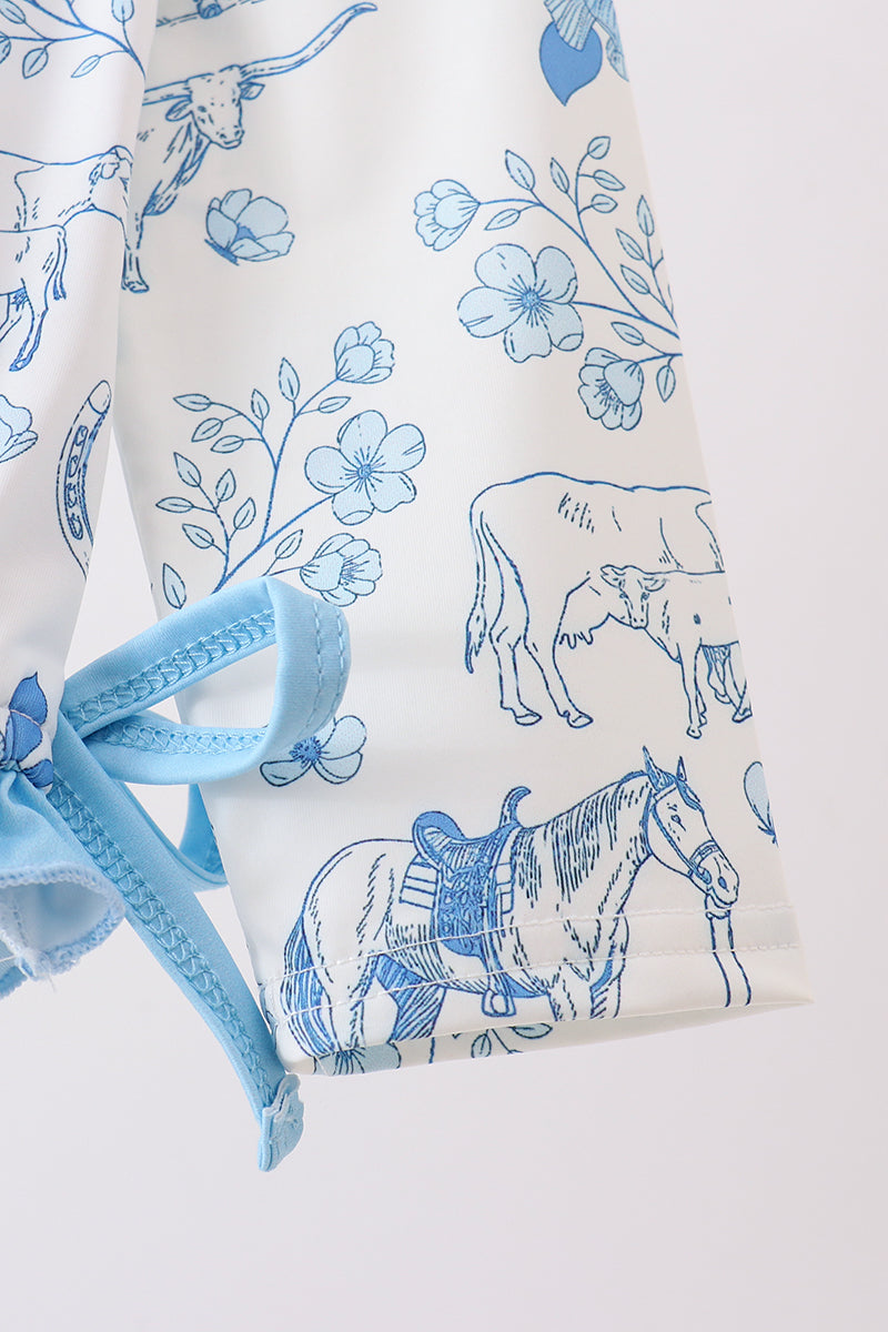 Blue farm print rashguard - Aaria Tees Aaria Tees