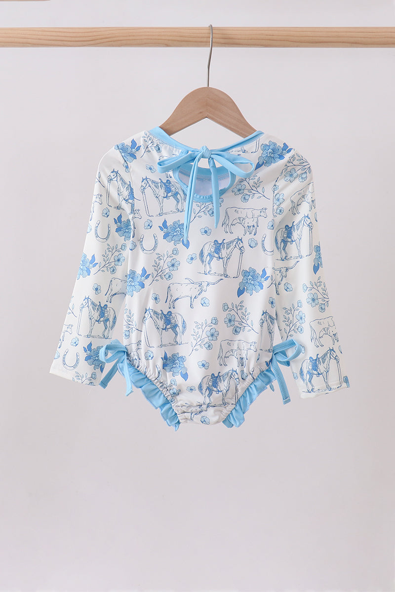 Blue farm print rashguard - Aaria Tees Aaria Tees