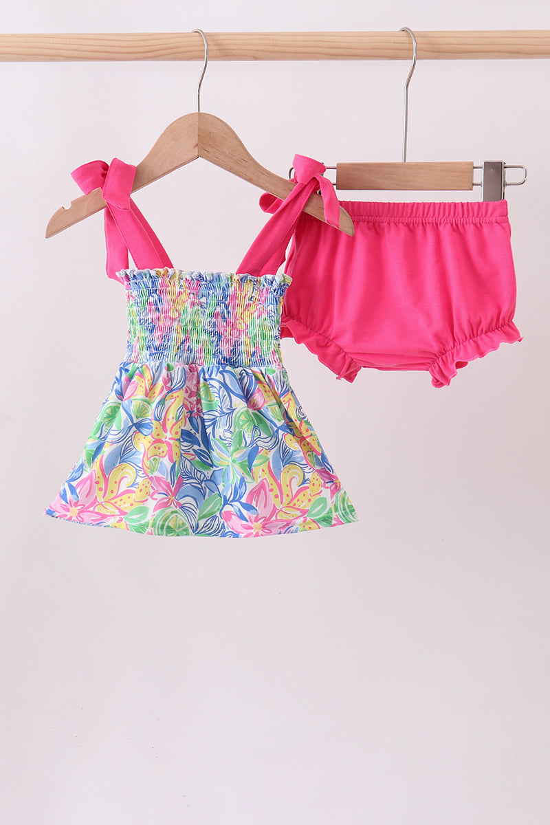 Tropical floral smocked bloomer set - Aaria Tees Aaria Tees
