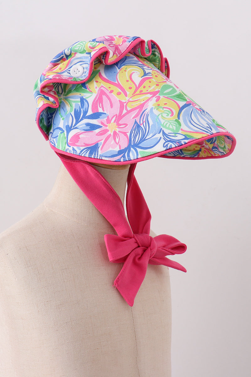 Tropical floral ruffle bow bonnet - Aaria Tees Aaria Tees