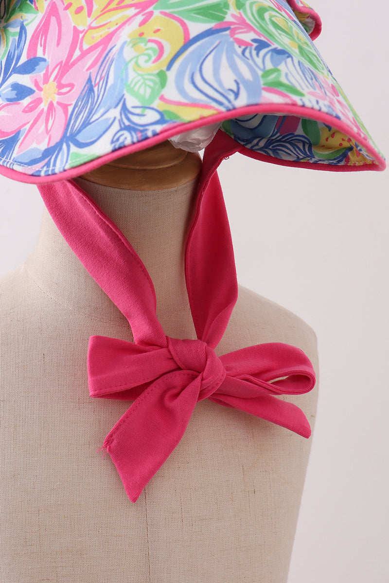 Tropical floral ruffle bow bonnet - Aaria Tees Aaria Tees