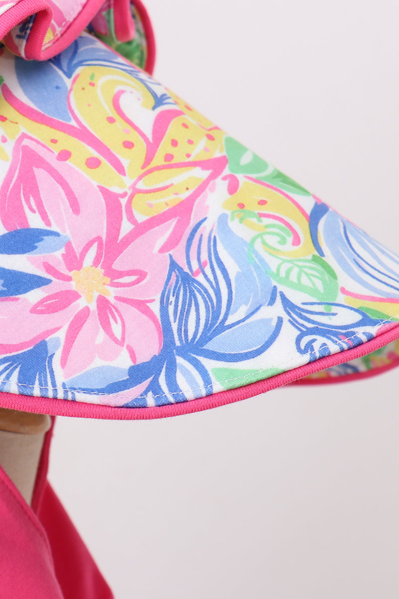 Tropical floral ruffle bow bonnet - Aaria Tees Aaria Tees