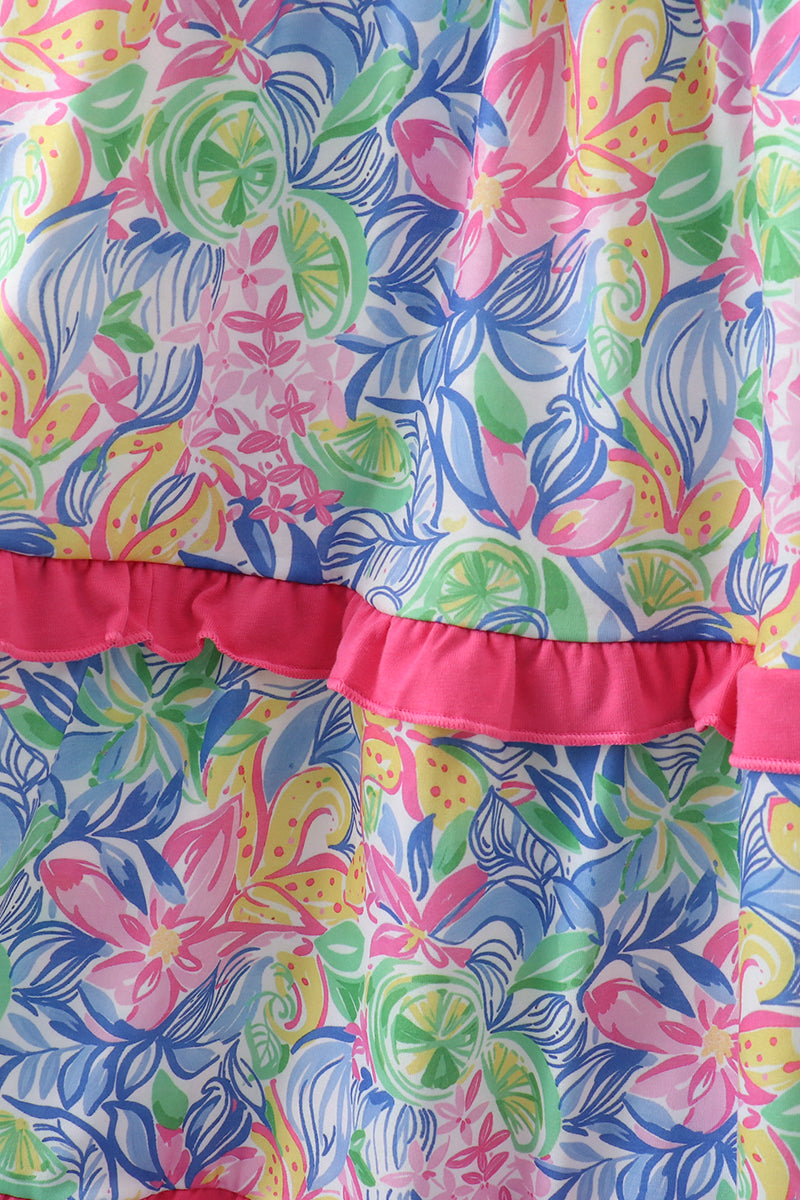 Tropical floral smocked tiered dress - Aaria Tees Aaria Tees