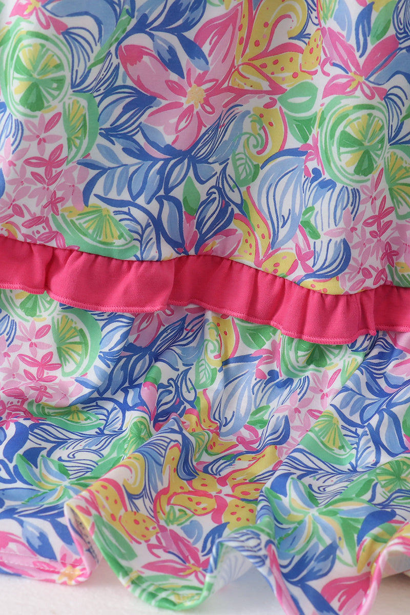 Tropical floral smocked tiered dress - Aaria Tees Aaria Tees