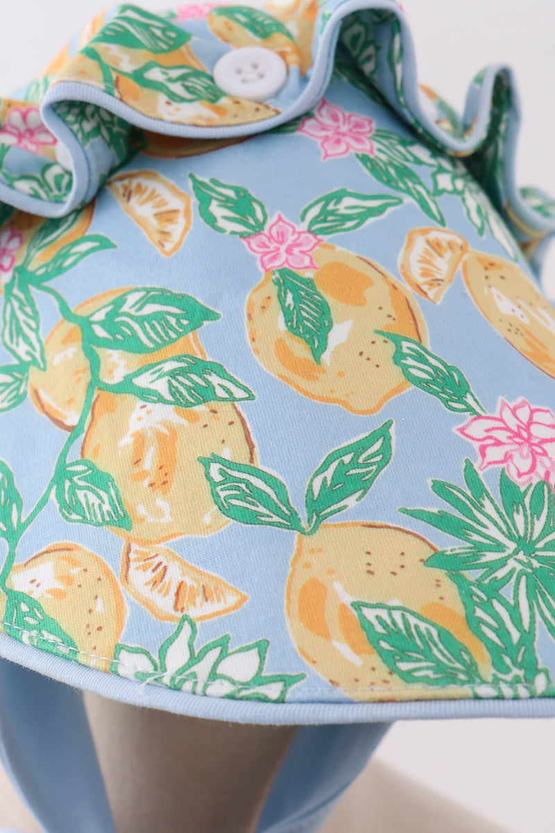 Green lemon print bow bonnet - Aaria Tees Aaria Tees