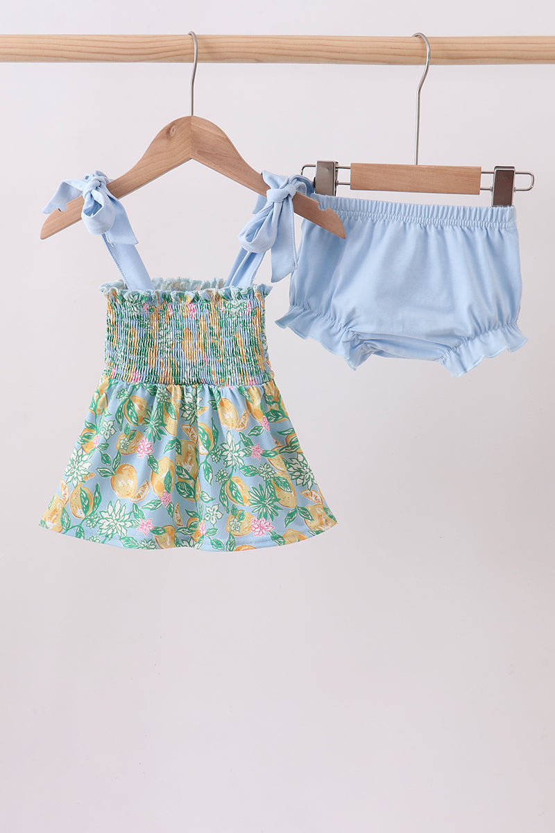 Green lemon smocked bow bloomer set - Aaria Tees Aaria Tees