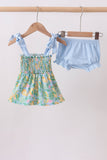 Green lemon smocked bow bloomer set - Aaria Tees Aaria Tees