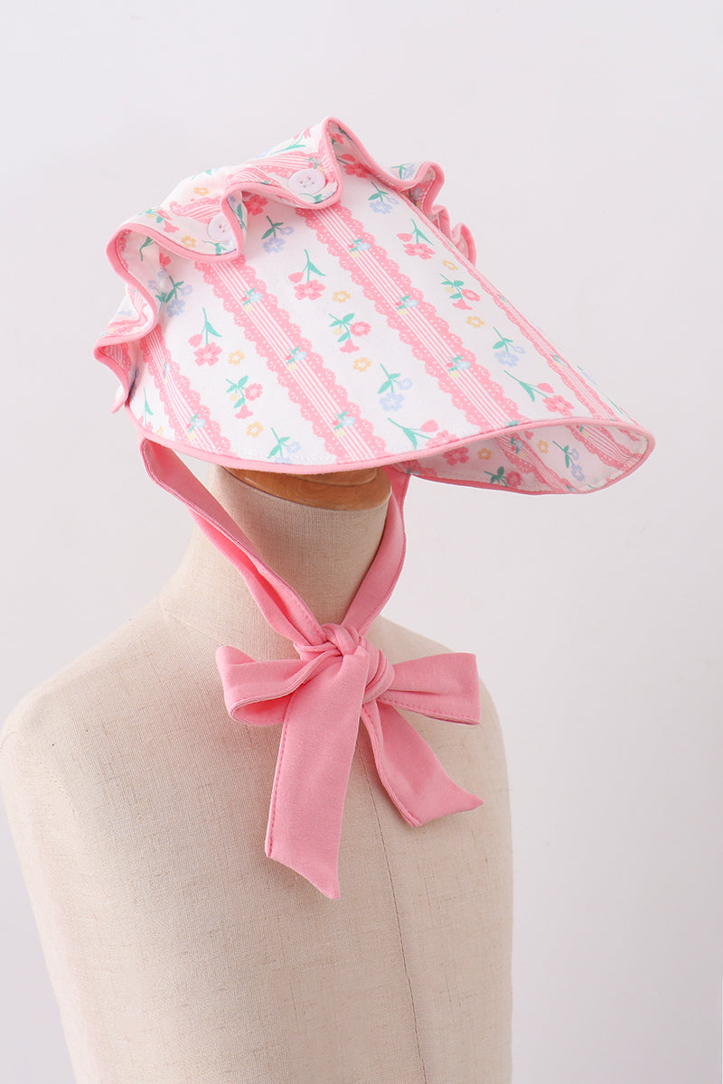 Blush floral ruffle bow bonnet - Aaria Tees