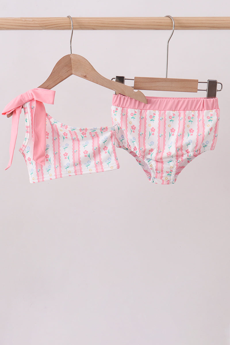 Blush floral print bow 2pc swimsuit - Aaria Tees Aaria Tees