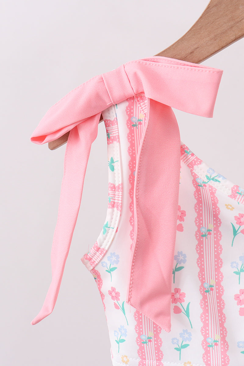 Blush floral print bow 2pc swimsuit - Aaria Tees Aaria Tees