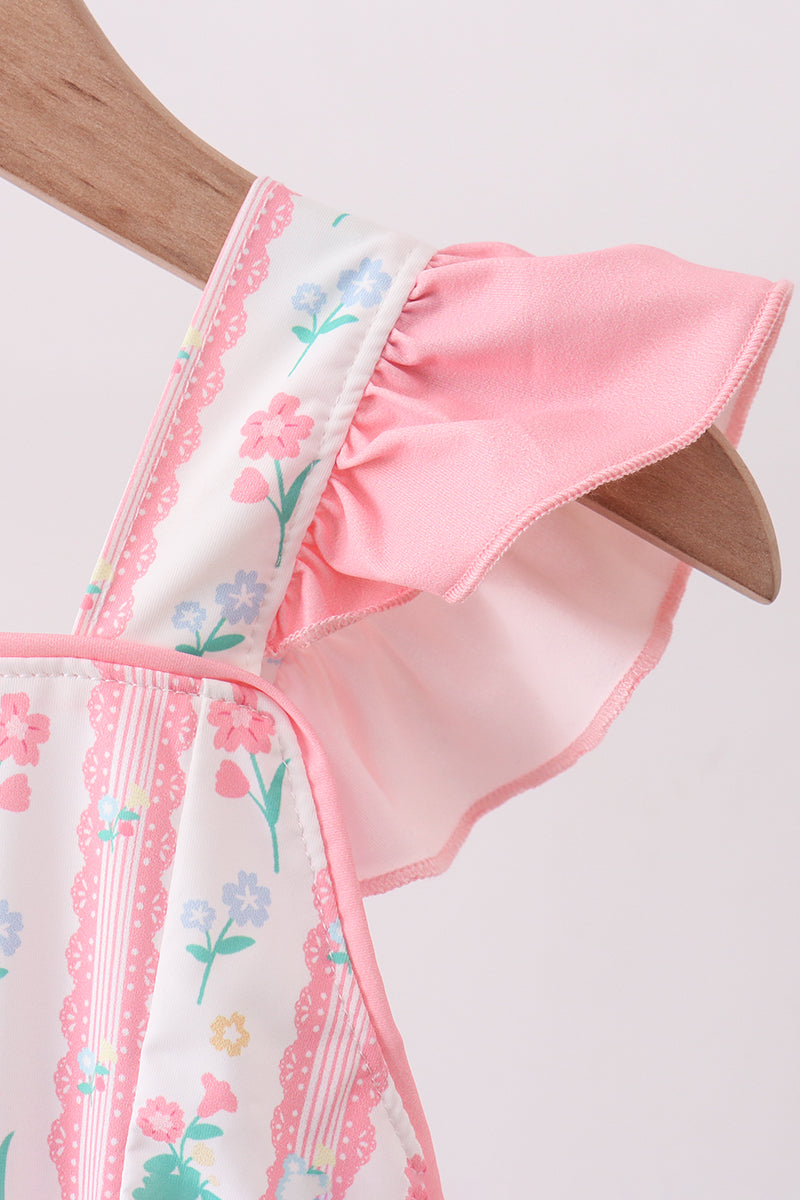 Blush floral print ruffle bow swimsuit - Aaria Tees Aaria Tees