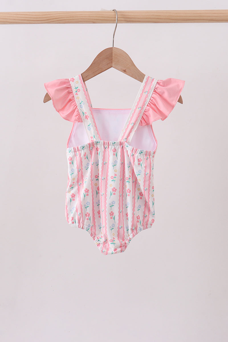 Blush floral print ruffle bow swimsuit - Aaria Tees Aaria Tees