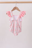 Blush floral print ruffle bow swimsuit - Aaria Tees Aaria Tees