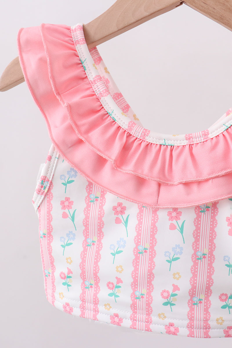 Blush floral print ruffle 2pc swimsuit - Aaria Tees Aaria Tees