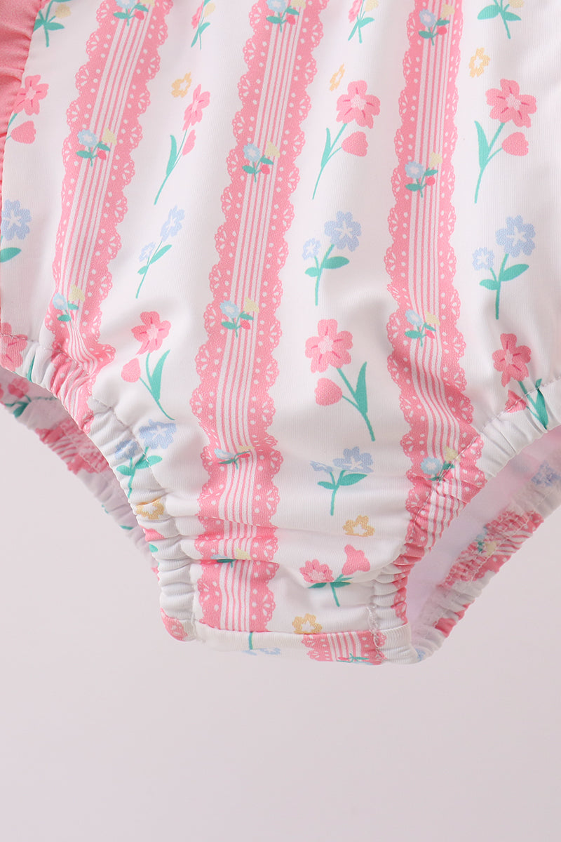 Blush floral print ruffle 2pc swimsuit - Aaria Tees Aaria Tees