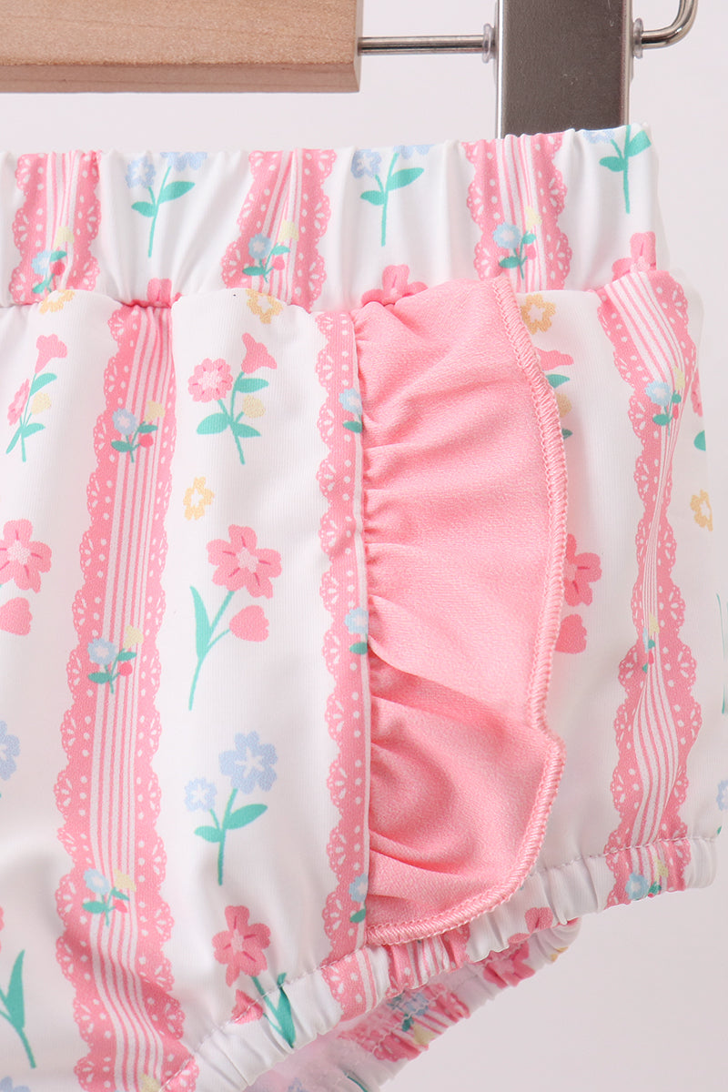Blush floral print ruffle 2pc swimsuit - Aaria Tees Aaria Tees