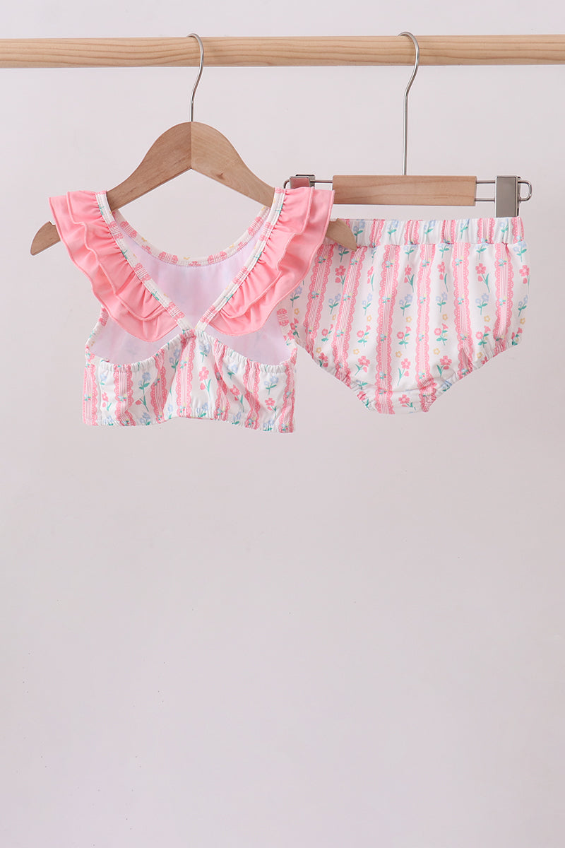 Blush floral print ruffle 2pc swimsuit - Aaria Tees Aaria Tees