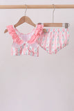 Blush floral print ruffle 2pc swimsuit - Aaria Tees Aaria Tees