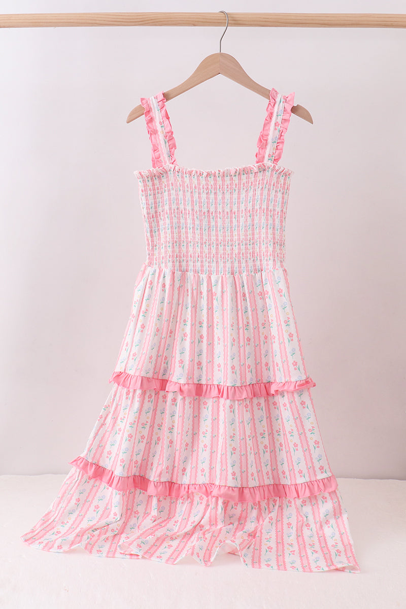 Blush floral smocked tiered dress - Aaria Tees
