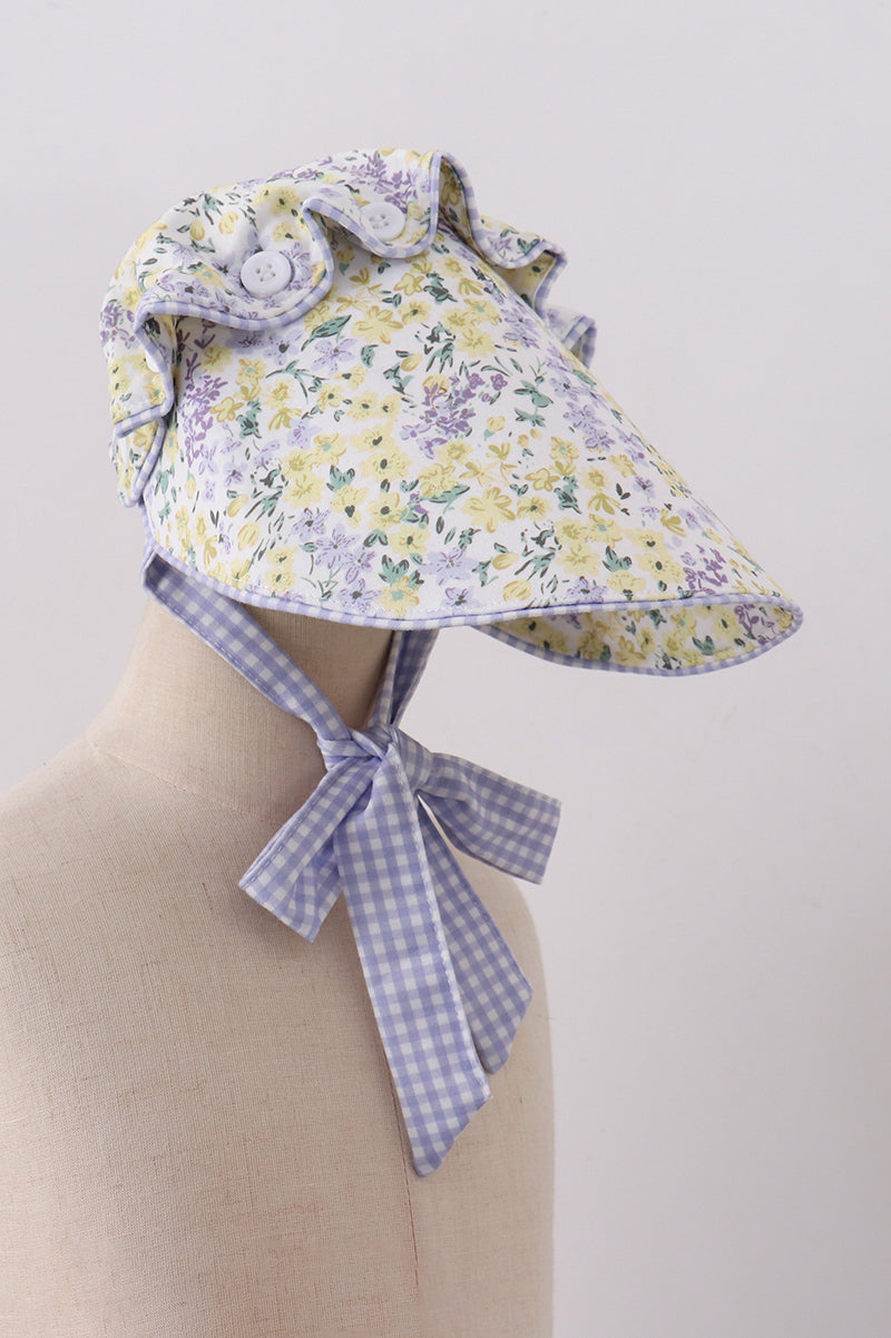 Golden meadow floral  ruffle bow bonnet - Aaria Tees
