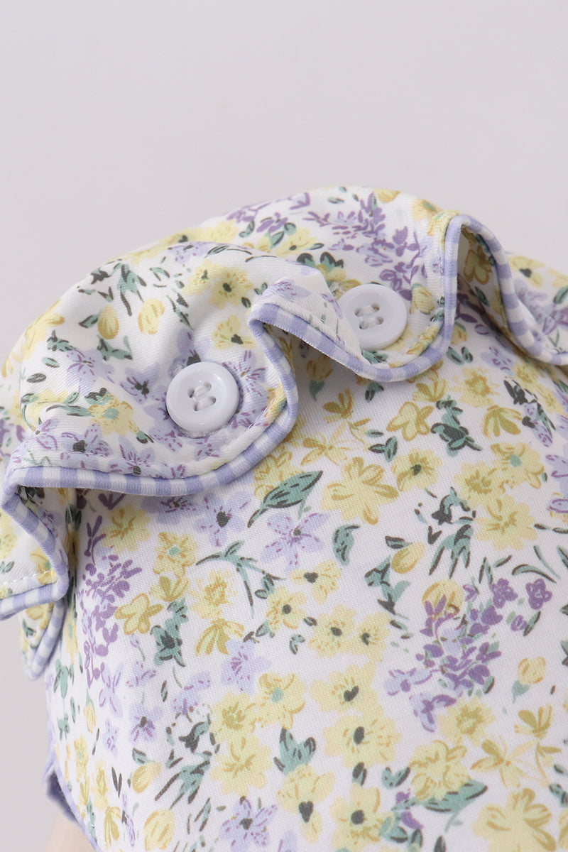 Golden meadow floral  ruffle bow bonnet - Aaria Tees Aaria Tees