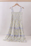 Golden meadow floral smocked tiered dress (length 41.33inch) - Aaria Tees Aaria Tees